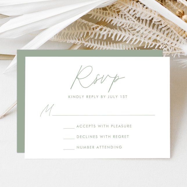 Modern Minimalist Script Sage Green Wedding RSVP Card (Creator Uploaded)
