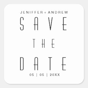 modern minimalist script save the date square sticker