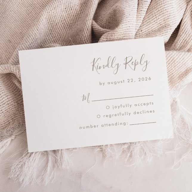 Modern Minimalist Script Taupe Wedding RSVP Card (Creator Uploaded)