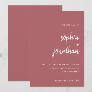 Modern Minimalist Script Terra Rosa Wedding Invitation