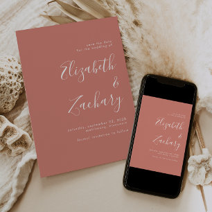 Modern Minimalist Script Terracotta Save the Date Announcement