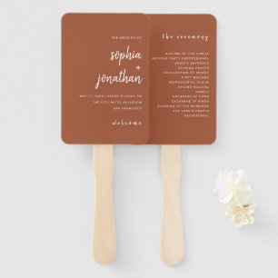 Modern Minimalist Script Terracotta Wedding Hand Fan
