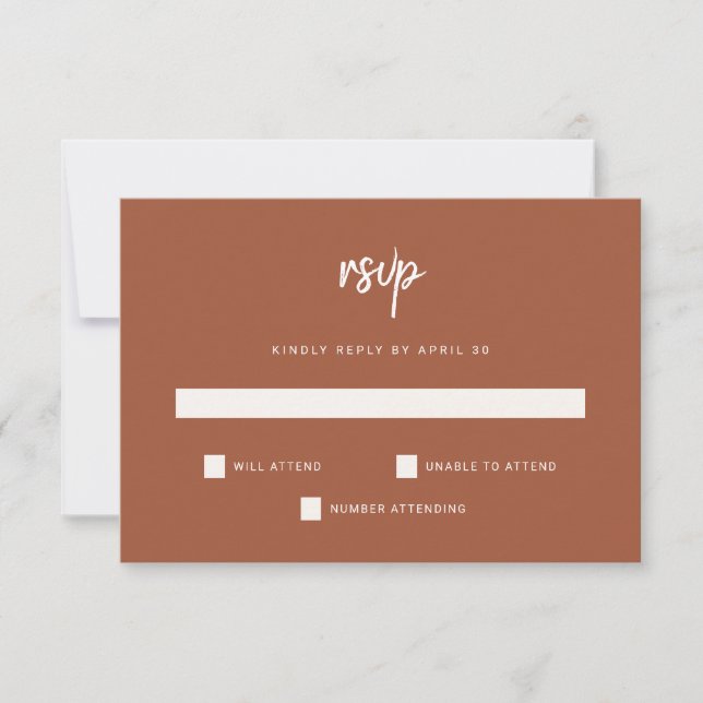 Modern Minimalist Script | Terracotta Wedding RSVP Card (Front)