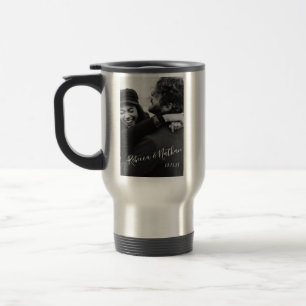 Modern Minimalist Script Two Photo Wedding Custom Travel Mug