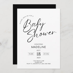 Modern Minimalist Script Typography Baby Shower Invitation