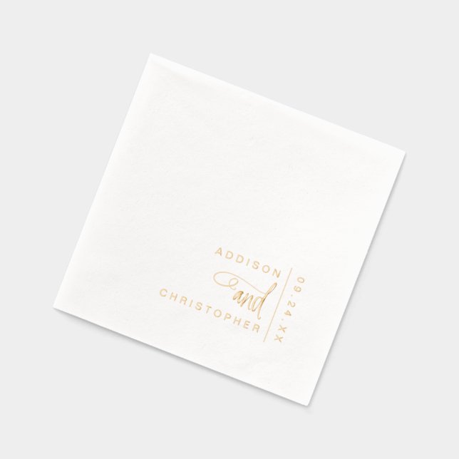 Modern Minimalist Script Typography Wedding Gold Foil Napkins (Left)