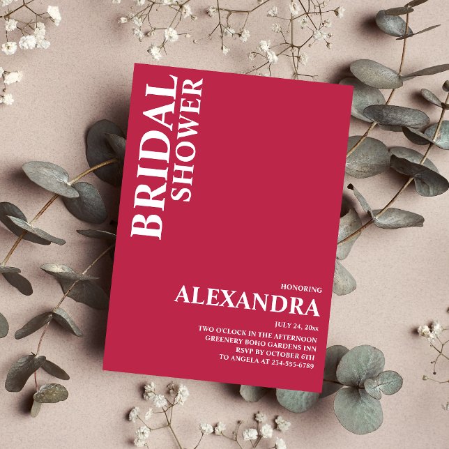 Modern Minimalist Script Viva Magenta Bridal Invit Invitation (Creator Uploaded)