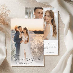 Modern Minimalist Script Wedding 2 Photos Thank You Card