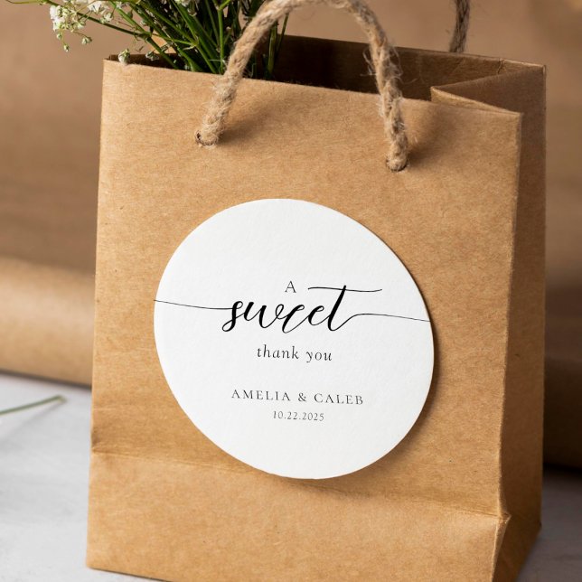 Modern Minimalist Script Wedding Classic Round Sticker (Creator Uploaded)