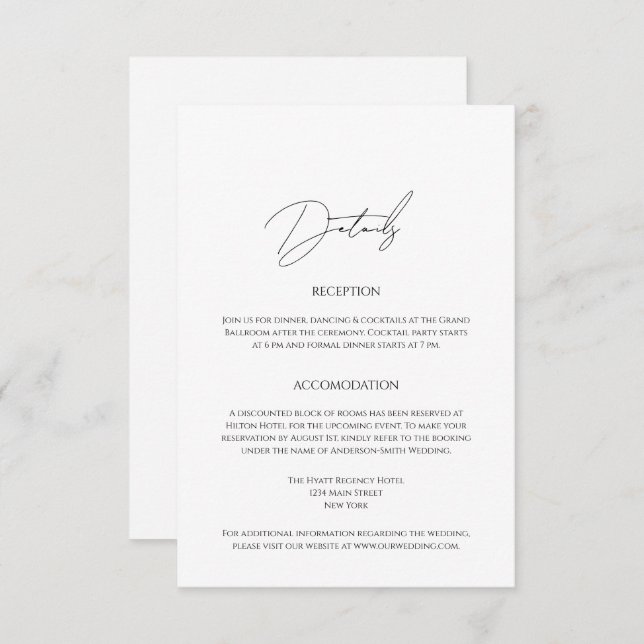 Modern Minimalist Script Wedding Details Enclosure Card (Front/Back)