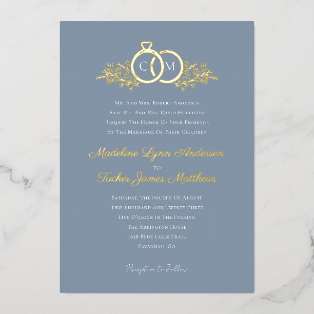 Modern Minimalist Script Wedding Gold Foil Wedding (Front)