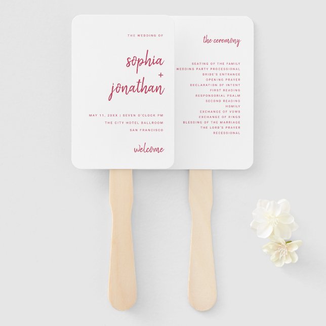 Modern Minimalist Script | Wedding Hand Fan (Front and Back)