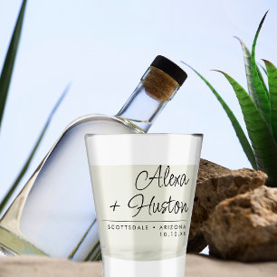 Modern Minimalist Script Wedding Monogram Custom Shot Glass