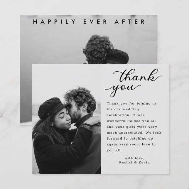 Modern Minimalist Script Wedding Photo Thank You (Front/Back)