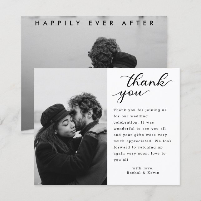 Modern Minimalist Script Wedding Photo Thank You (Front/Back)