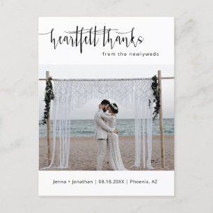 Modern Minimalist Script Wedding Photo Thank You Postcard