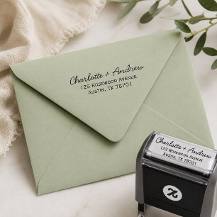 Modern Minimalist Script Wedding Return Address Self-inking Stamp