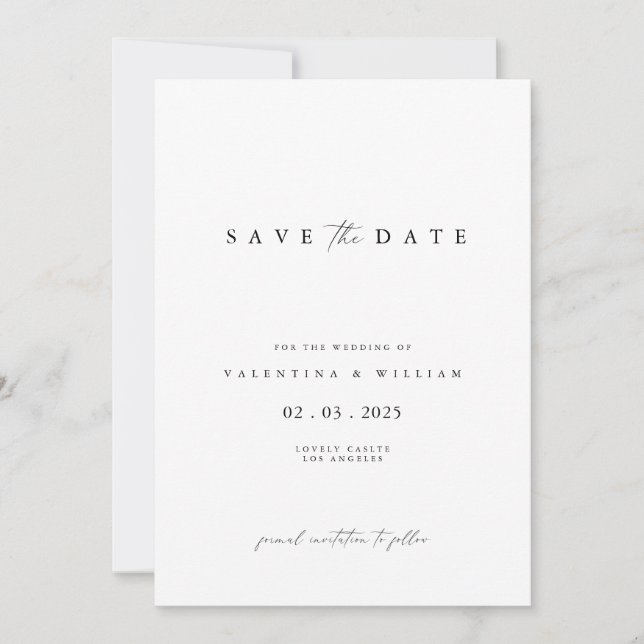 Modern Minimalist Script Wedding Save the Date Invitation (Front)