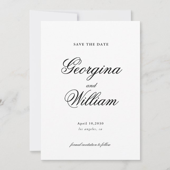 Modern Minimalist Script Wedding Save the date Invitation (Front)