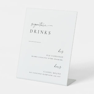 Modern Minimalist Script Wedding Signature Drinks Pedestal Sign