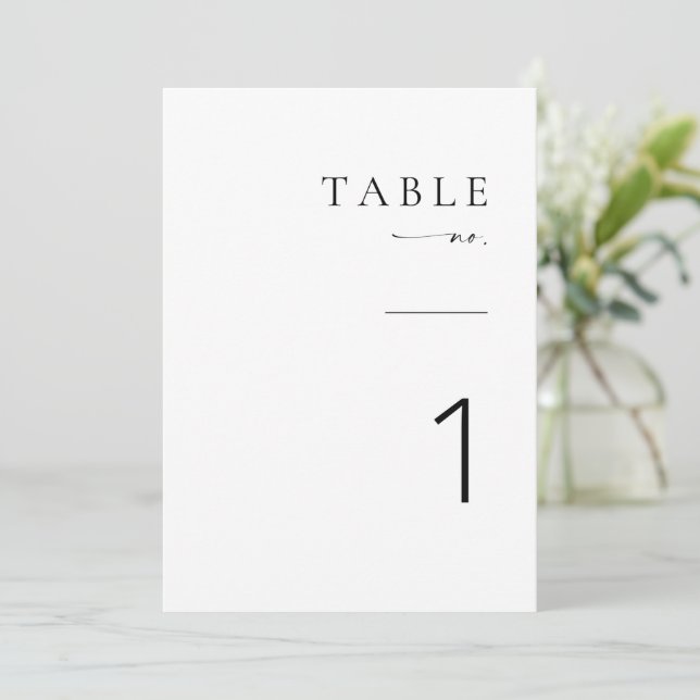Modern Minimalist Script Wedding Table Number Card (Standing Front)