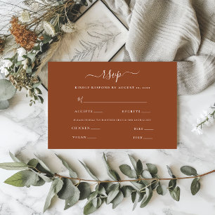 Modern Minimalist Script Wedding Terracotta RSVP Card