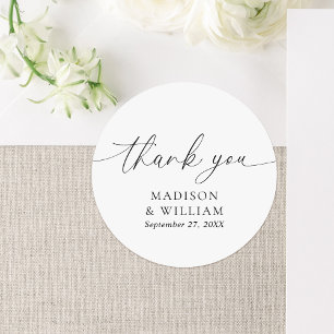 Modern Minimalist Script Wedding Thank You Classic Round Sticker
