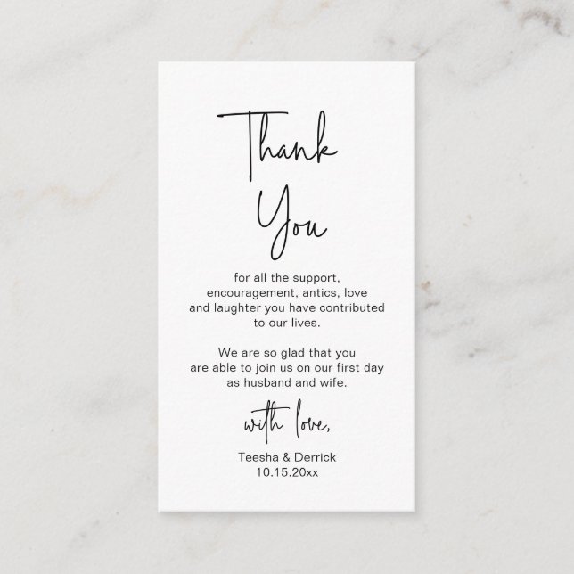 Modern Minimalist Script, Wedding Thank you  Enclosure Card (Front)