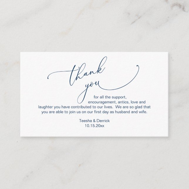 Modern Minimalist Script, Wedding Thank you Enclosure Card (Front)