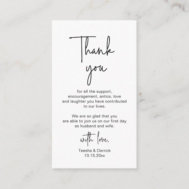 Modern Minimalist Script, Wedding Thank you Enclosure Card (Front)