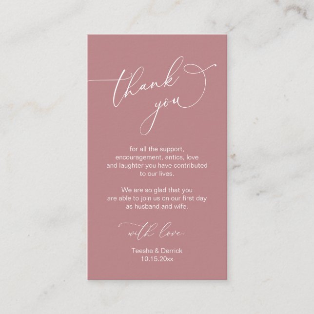 Modern Minimalist Script, Wedding Thank you  Enclosure Card (Front)