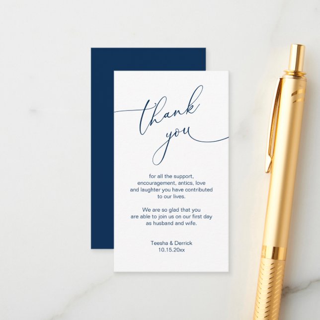 Modern Minimalist Script, Wedding Thank you Enclosure Card (Front/Back In Situ)