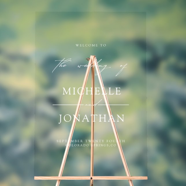 Modern Minimalist Script Wedding Welcome  Acrylic Sign (Neutral)