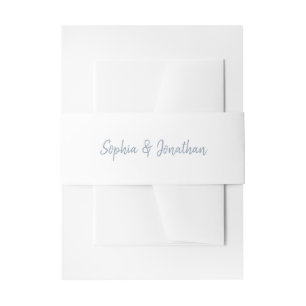 Modern Minimalist Script   White and Blue Wedding Invitation Belly Band