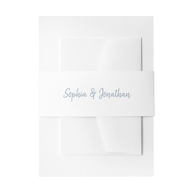 Modern Minimalist Script | White and Blue Wedding Invitation Belly Band (Front Example)