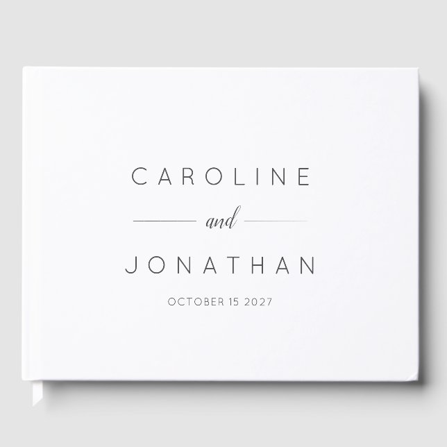Modern Minimalist Script White Custom Wedding Guest Book (Front)