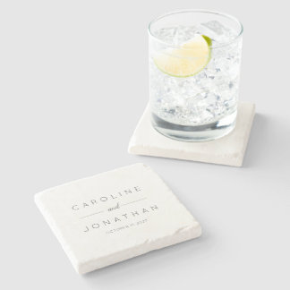 Modern Minimalist Script White Custom Wedding Stone Coaster