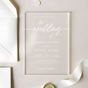 Modern Minimalist Script White Wedding Acrylic Invitations