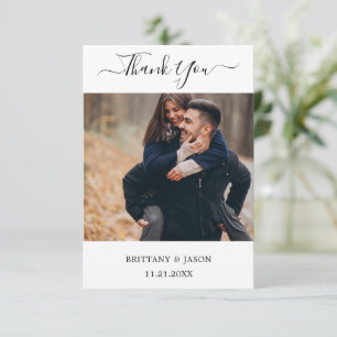 Modern Minimalist Script with Heart Wedding Photo Thank You Card