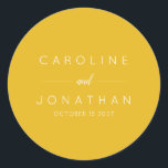 Modern Minimalist Script Yellow Custom Wedding Classic Round Sticker<br><div class="desc">Modern Minimalist Script Yellow Custom Wedding Classic Round Sticker</div>