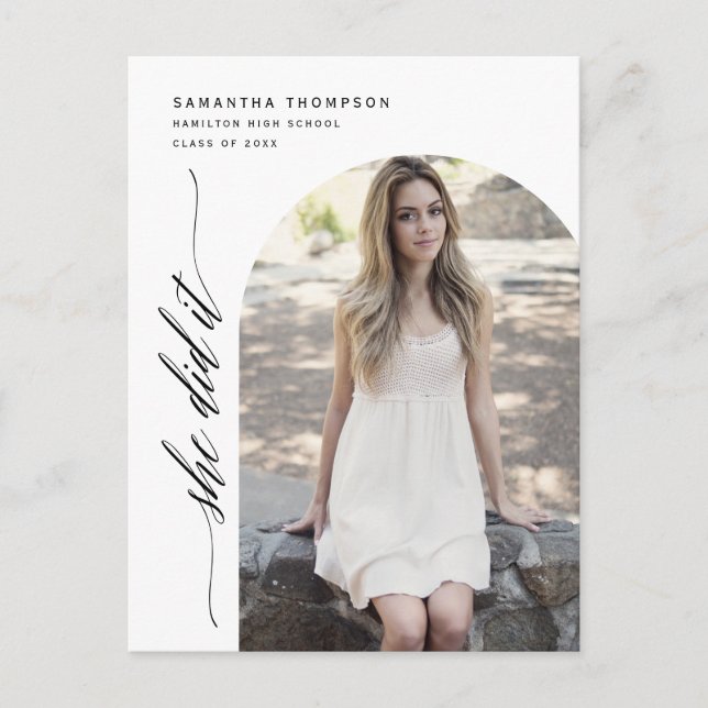 Modern Minimalist She Did It Graduation Arch Photo Postcard (Front)