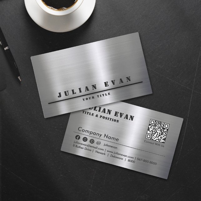 Modern Minimalist Shiny Brushed Metal  Business Card (Modern Minimalist Shiny Brushed Metal Business Card)