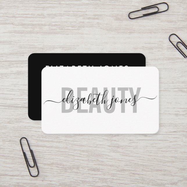 Modern Minimalist Signature Black and White Business Card (Front/Back In Situ)