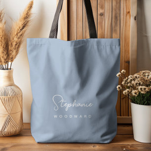 Modern Minimalist Signature Dusty Blue Tote Bag