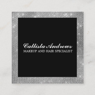 Modern Minimalist Silver Glitter Simple Makeup Square Business Card