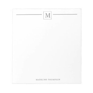 Modern Minimalist Silver Grey Monogram Line Square Notepad