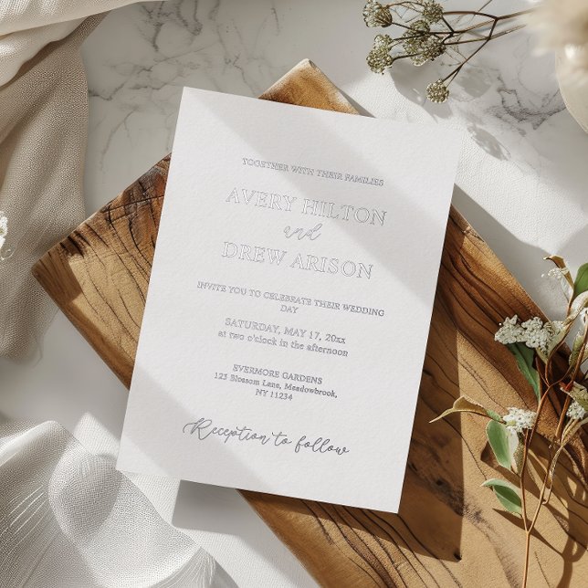 Modern Minimalist Silver Wedding Foil Invitation (modern minimalist silver foil wedding card)