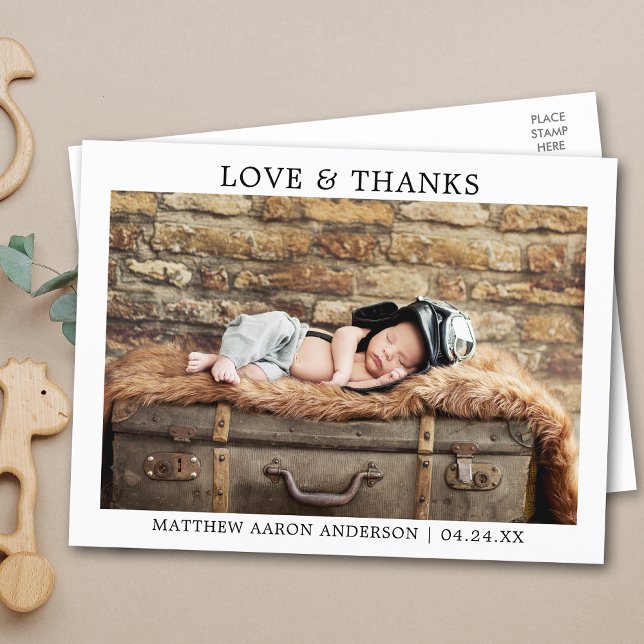 Modern Minimalist Simple Baby Love and Thanks Postcard (Customize to change your personalized text size or text style.)