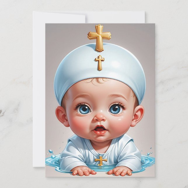 modern minimalist simple baptism invitations (Front)