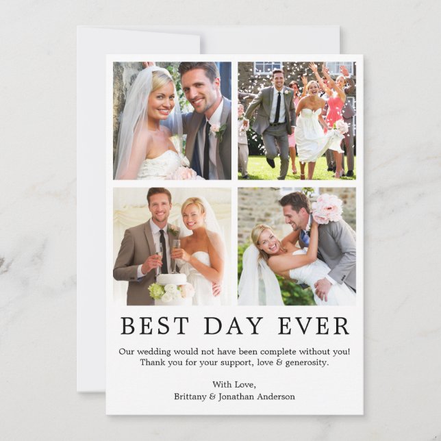 Modern Minimalist Simple Best Day Ever 4 Photo Thank You Card (Front)